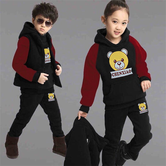 2024 Children's Padded Set Boys Fashion Casual Tops Pants Suit Autumn Winter Girls Warm Hooded Sweatshirt Three Piece 4-12Y