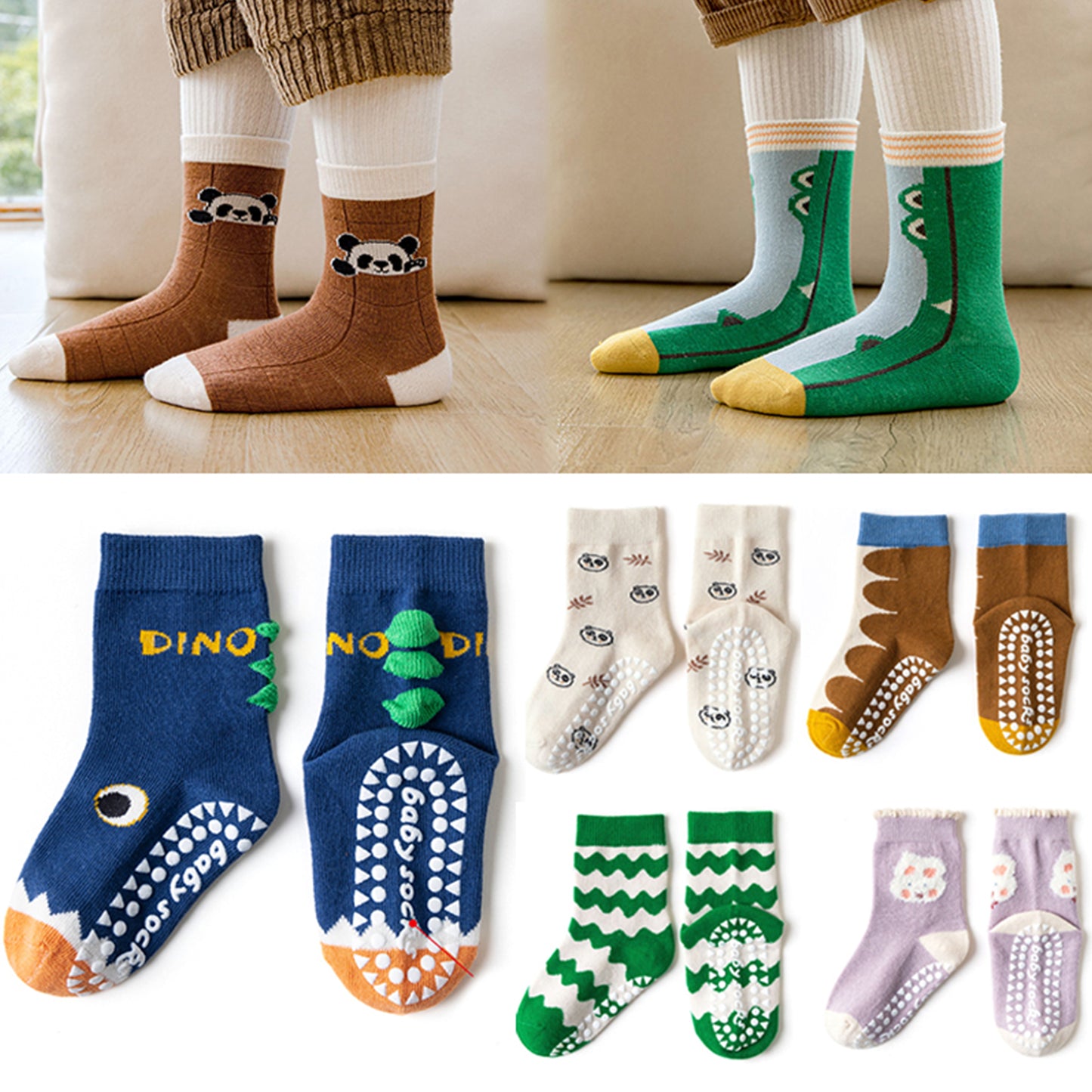 Kids' Non-Slip Cotton Socks (5 Pairs)