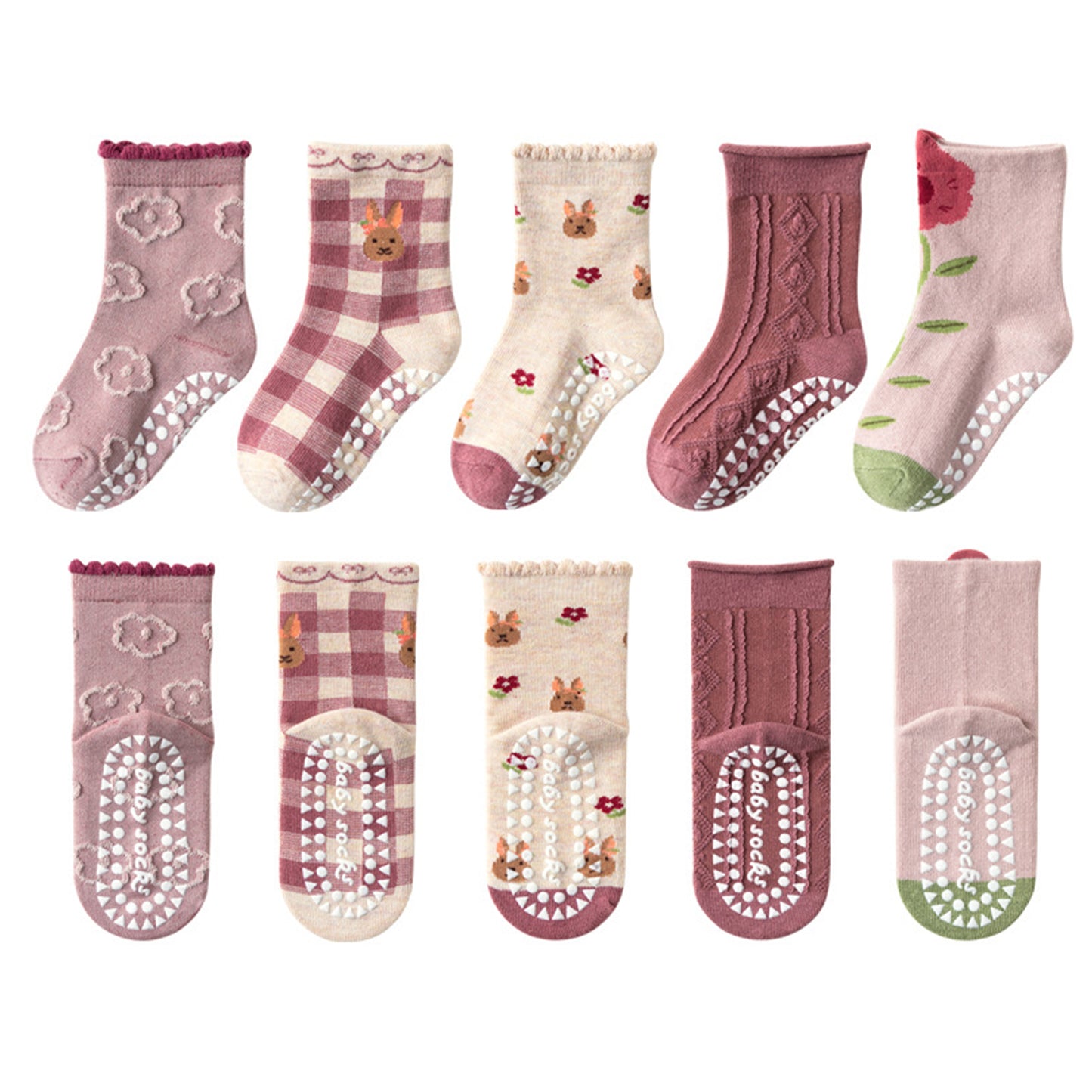 Kids' Non-Slip Cotton Socks (5 Pairs)