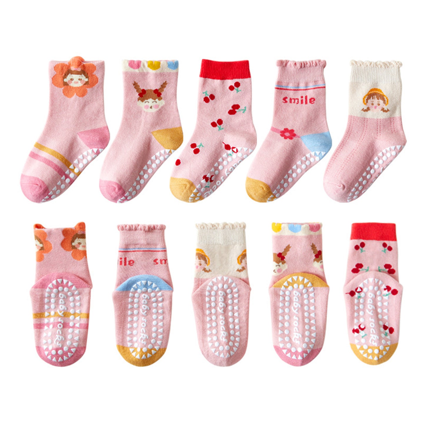 Kids' Non-Slip Cotton Socks (5 Pairs)