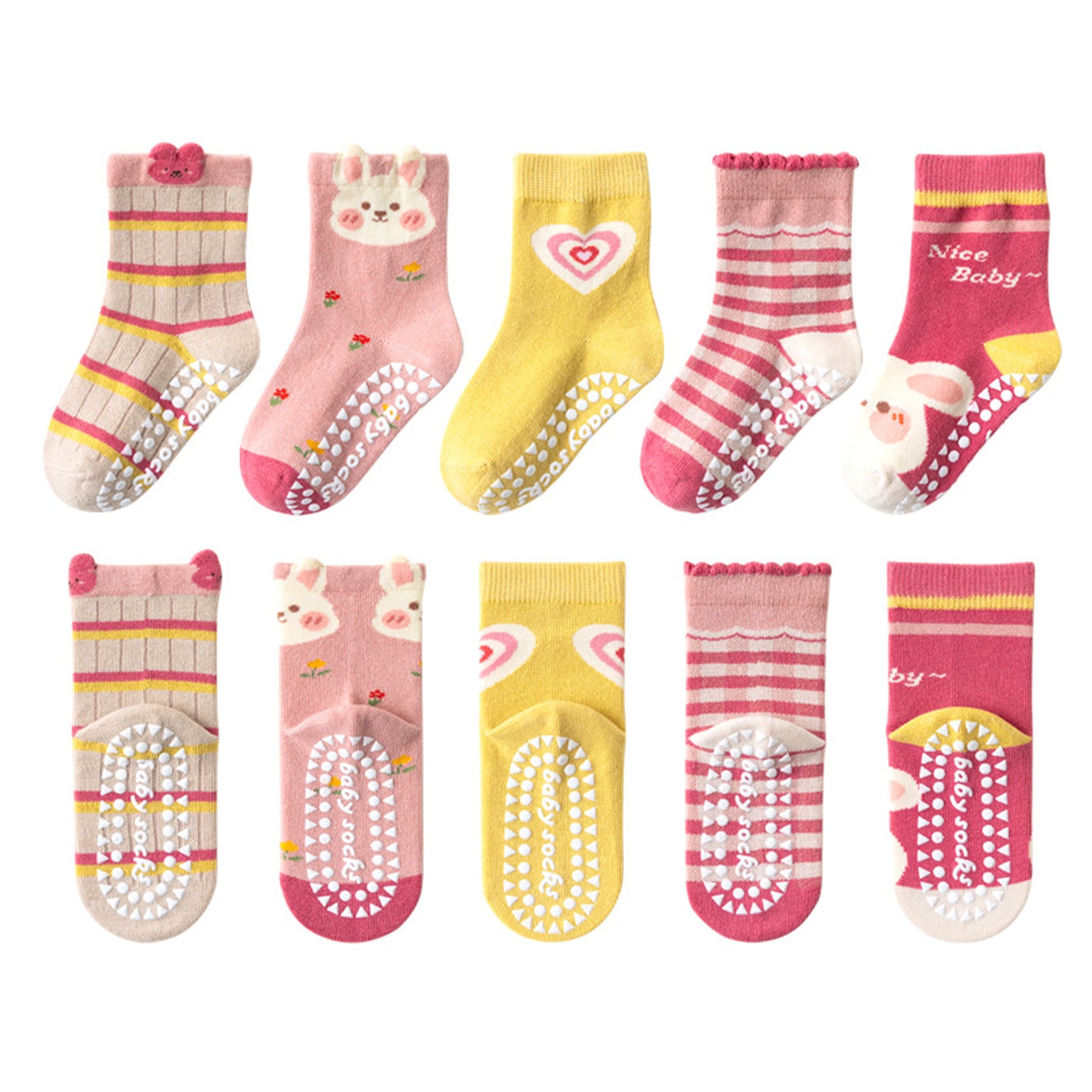 Kids' Non-Slip Cotton Socks (5 Pairs)