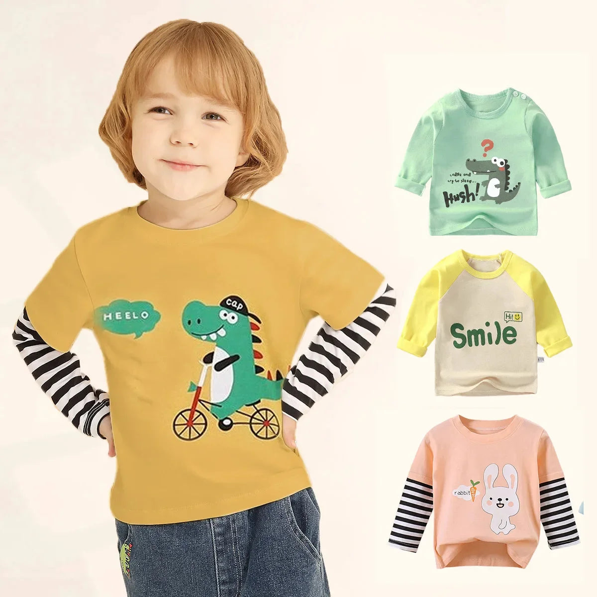 Kids Cartoon Long Sleeve Cotton Tee