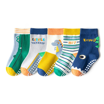 Kids' Non-Slip Cotton Socks (5 Pairs)