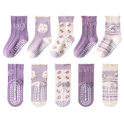 Kids' Non-Slip Cotton Socks (5 Pairs)