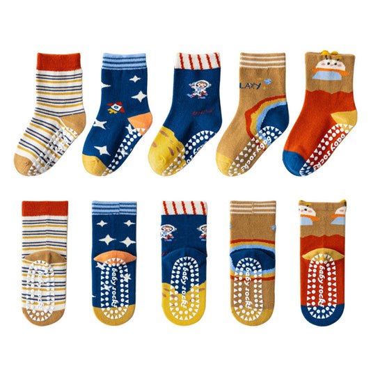 Kids' Non-Slip Cotton Socks (5 Pairs)